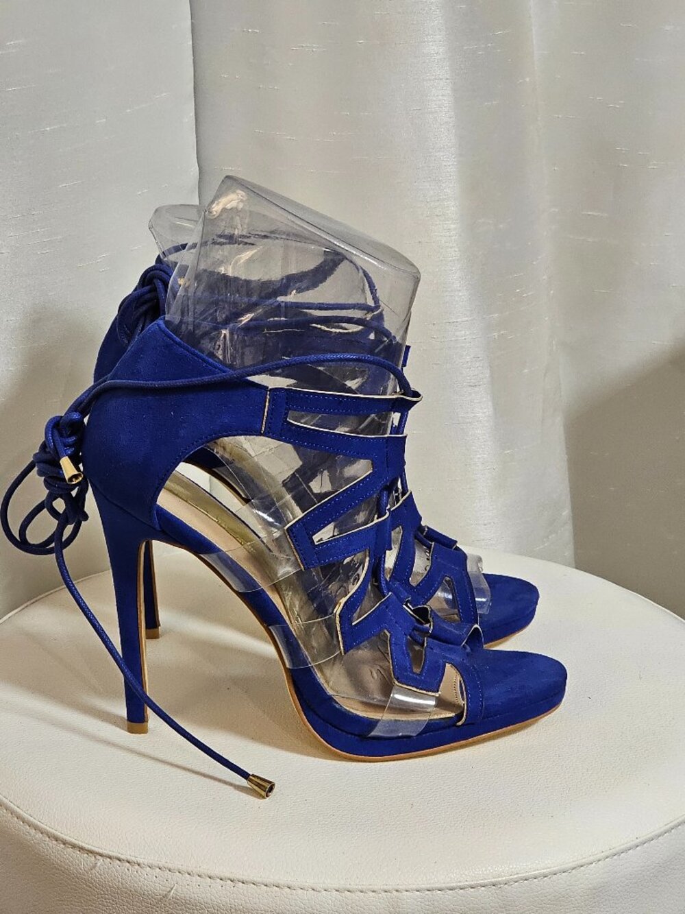 Cobalt Blue Lace-Up Cutout Stiletto Heels | Statement Sandals | Never Worn